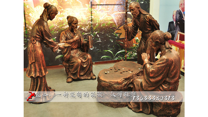 下棋雕像,喝茶铜雕,人物下棋雕塑