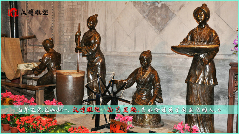 纺织主题铜雕,女子雕像,历史文化雕塑