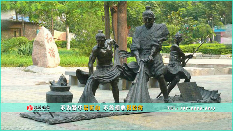 古人物铜雕,捕鱼雕像,户外雕塑