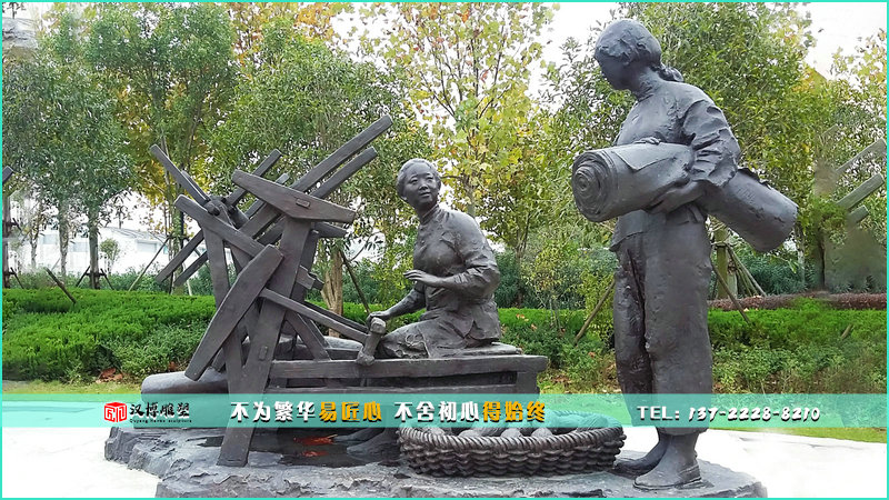 民俗景观铜雕,织布雕像,园林雕塑