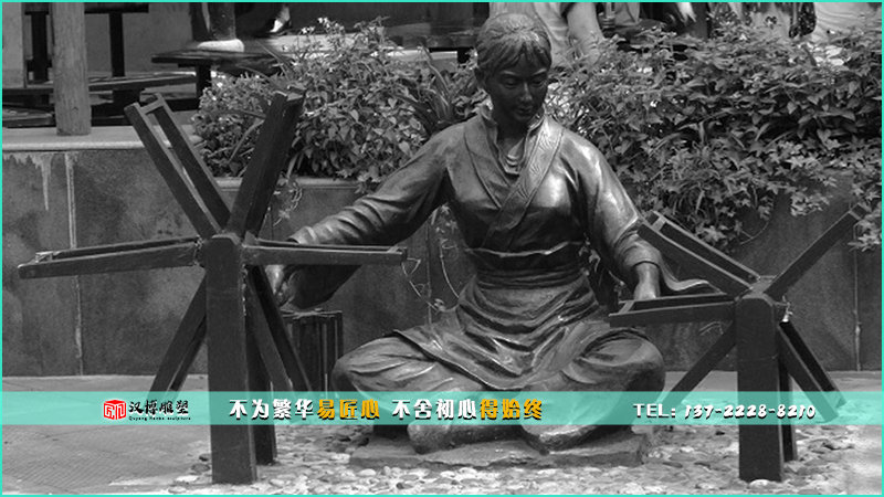 纺线子铜雕,美女雕像,公园雕塑