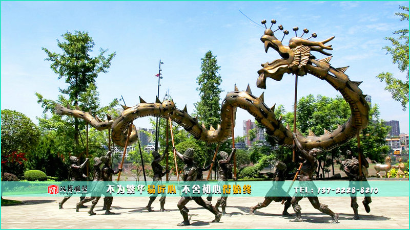 舞龙铜雕,大型雕像,民俗景观雕塑