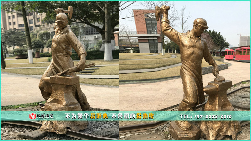 打铁人物铜雕,人物雕像定制,城市雕塑